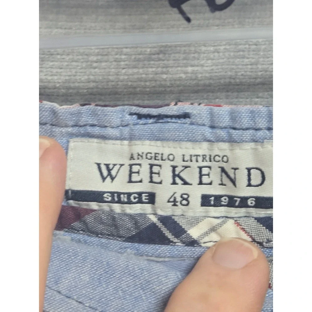 Angelo Litrico Weekend Mens Plaid Shorts Navy Red White Size 48 Flat Front
